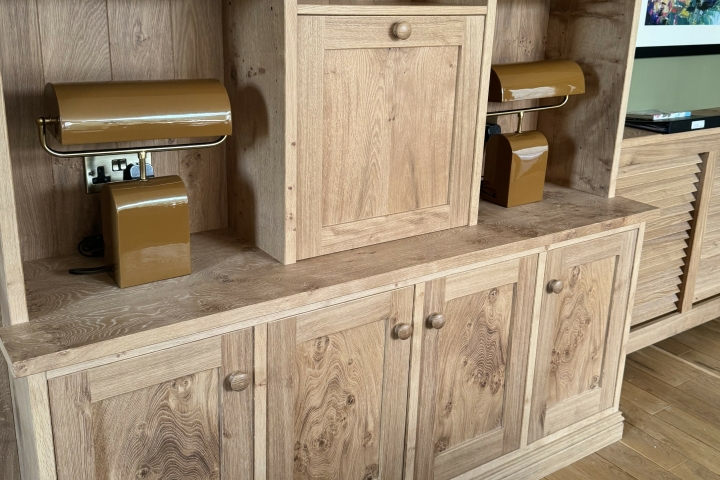 Study cabinet in wild Scottish oak with matching radiator covers Study cabinet in wild Scottish oak with matching radiator covers